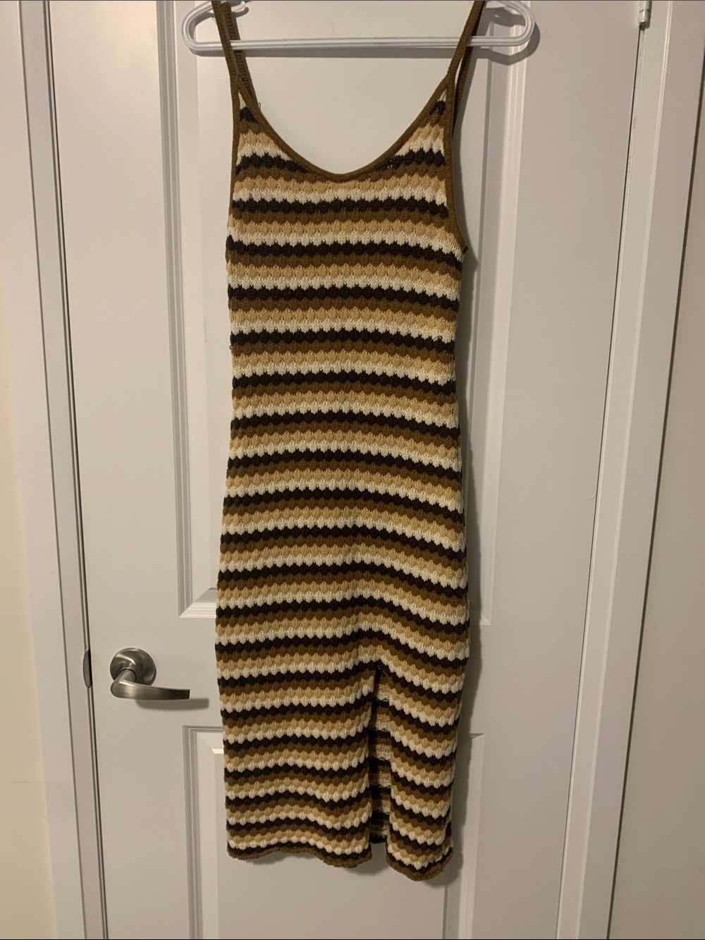 Ardene Brown & Cream Striped Knit Midi Dress with Slit